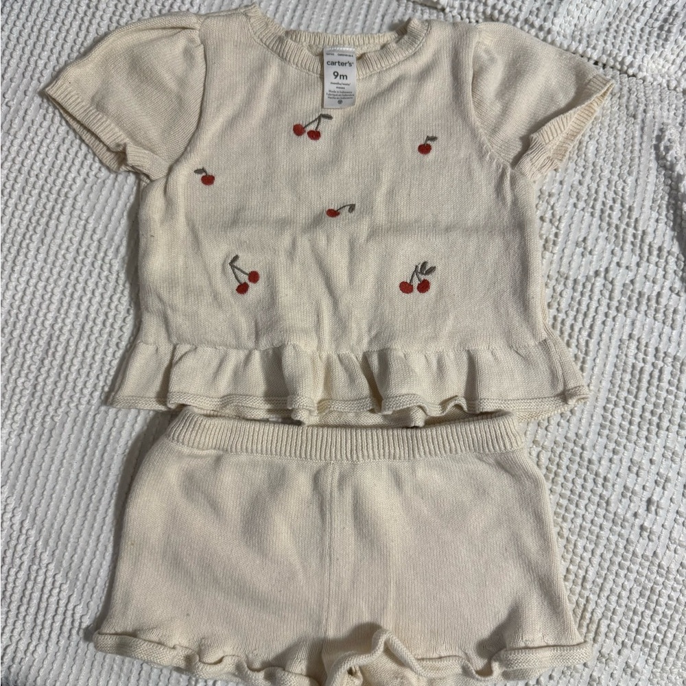 Carter's Cream Sweater with Red Cherry Design